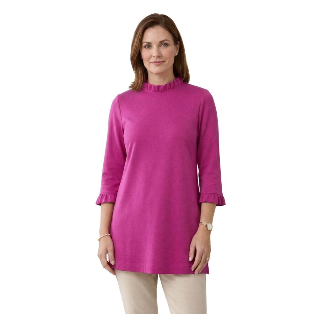 Jude Connally Ruffle Neck Tunic Top Wmns S Hot Pink 3/4 Sleeve Barbie Jude Cloth